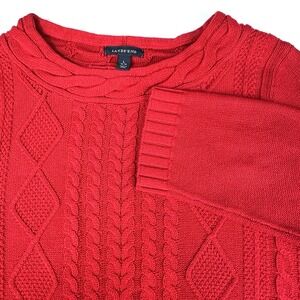 Lands End Sweater Womens L 14-16‎ Red Cable Knit